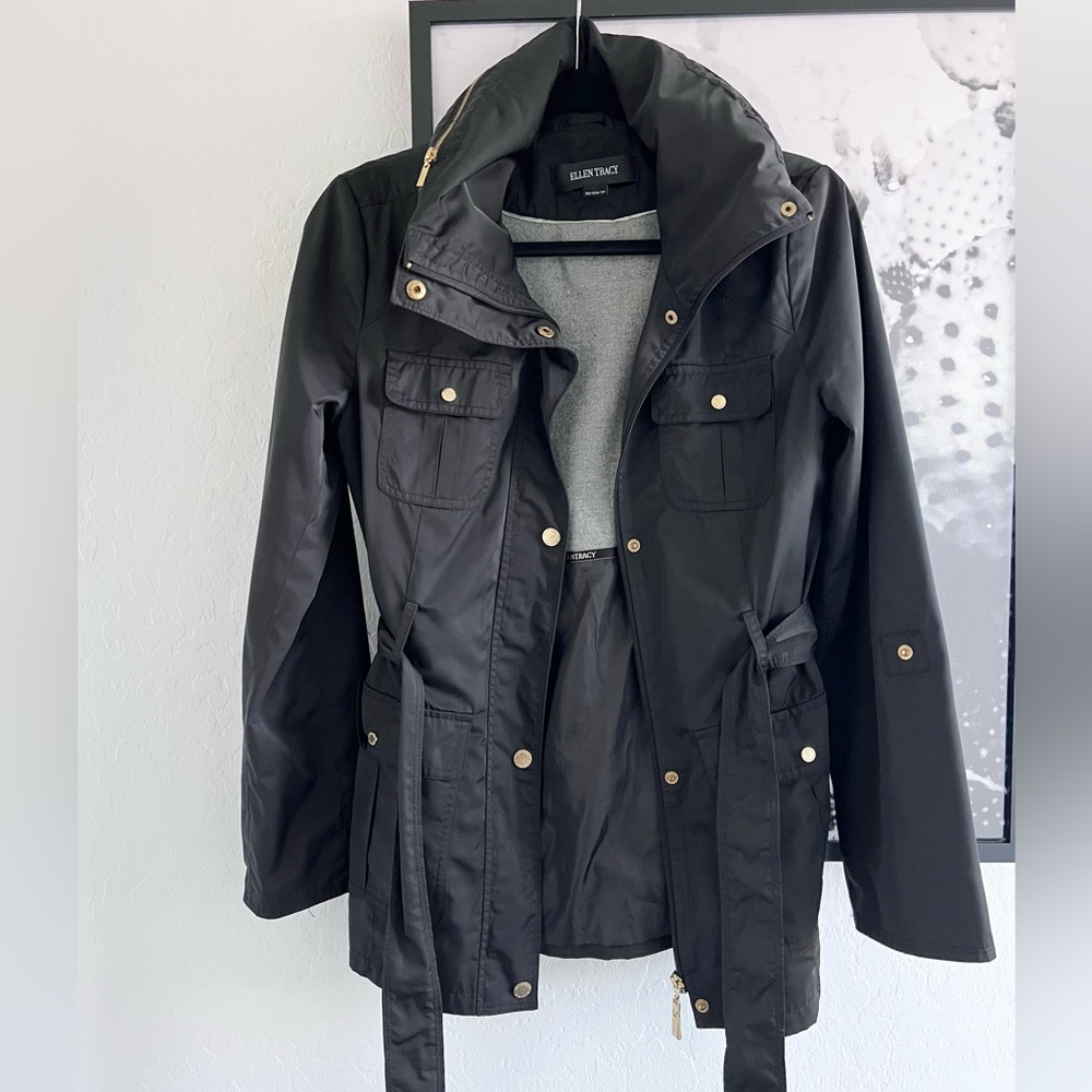 Ellen Tracy Black Hooded Waterproof Raincoat Jacket Size XSmall